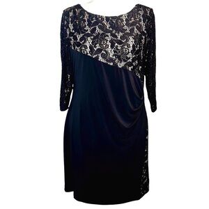 Tahari ASL Lace Cocktail Dress with Side Ruching Plus Size 14W